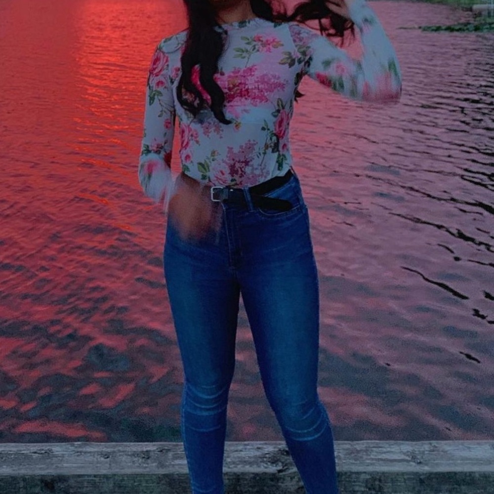See through mesh floral top